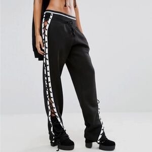 Puma Black Track Pants with Lace-Up Sides